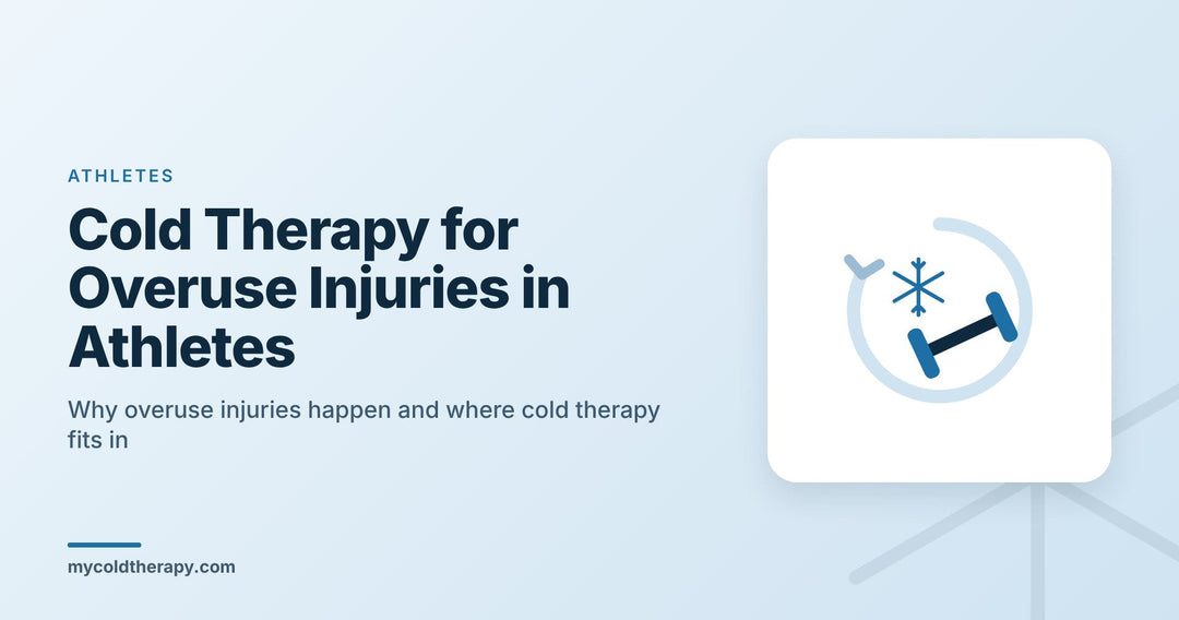 Cold therapy for overuse injuries in athletes: snowflake and dumbbell routine cycle graphic from My Cold Therapy