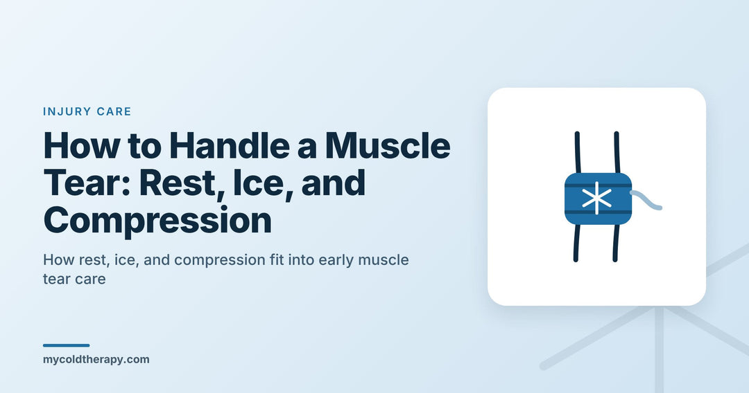 Handling a muscle tear with rest, ice, and compression: cold compression wrap graphic from My Cold Therapy