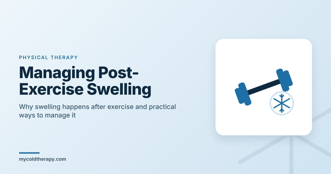 Managing post-exercise swelling in physical therapy: dumbbell and snowflake graphic from My Cold Therapy