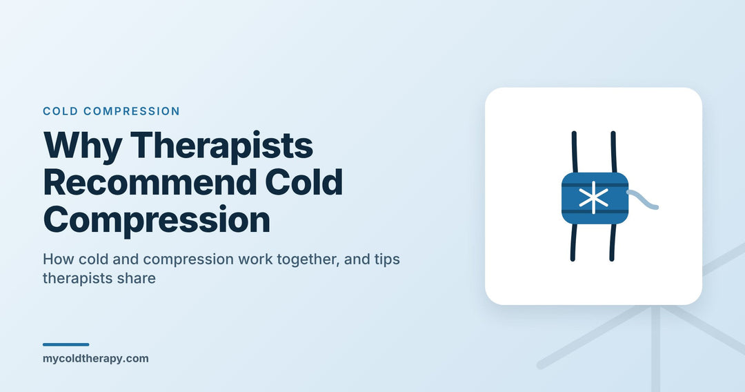 Why therapists recommend cold compression: cold compression pad wrapped around a knee, from My Cold Therapy
