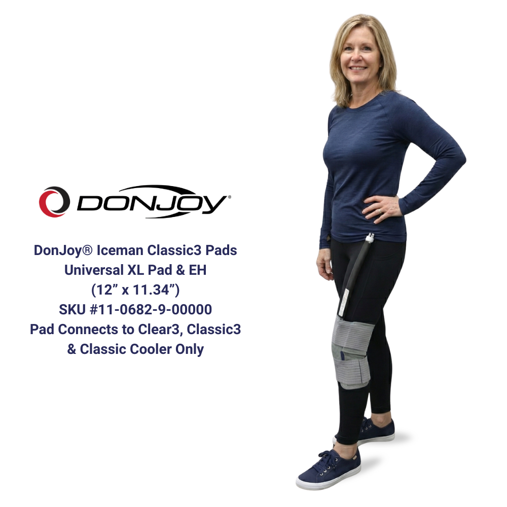 Woman using DonJoy Iceman Classic3 Universal XL cold therapy pad on thigh, Supply Cold Therapy
