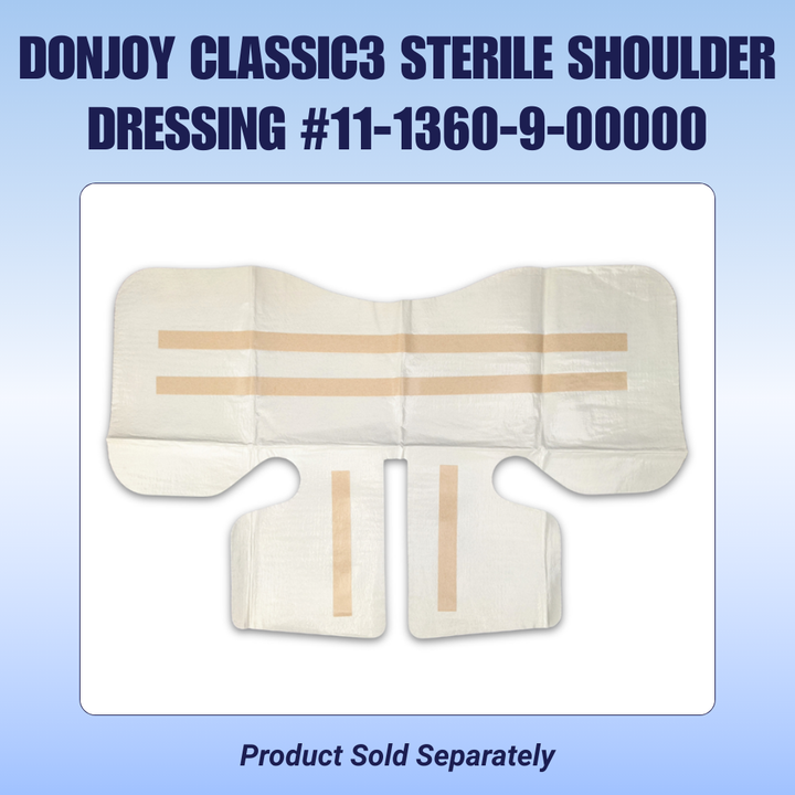 DonJoy Iceman sterile shoulder dressing pad for cold therapy device, laid flat on blue background.