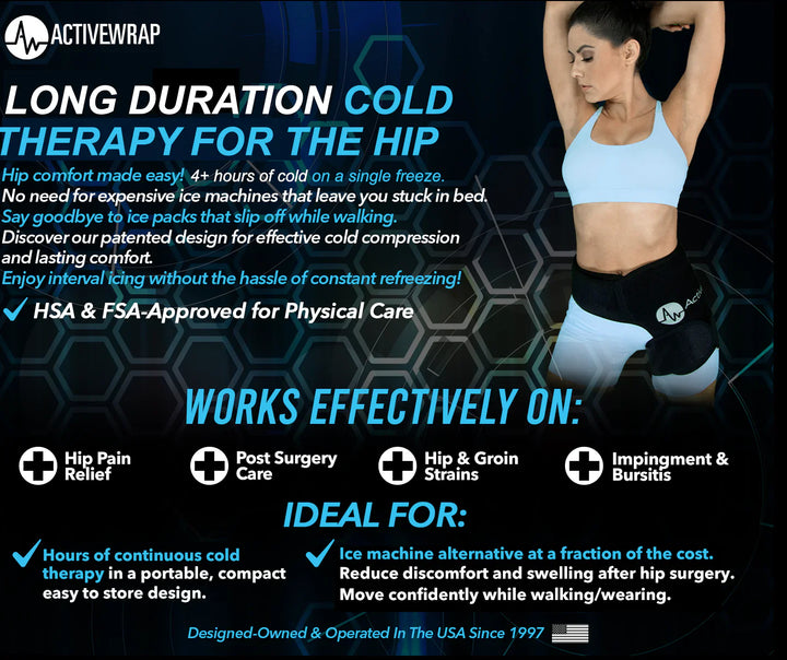 ActiveWrap® Pro 2-4 Hour Hip Ice Wrap W/ One (1) 10"x10" Long Duration Gel Pack - My Cold Therapy 