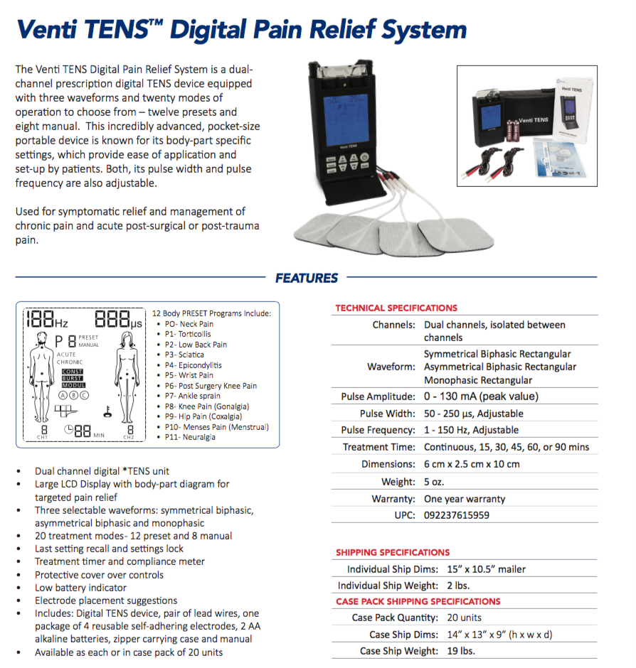 Study Venti TENS Digital Pain Relief System - My Cold Therapy 